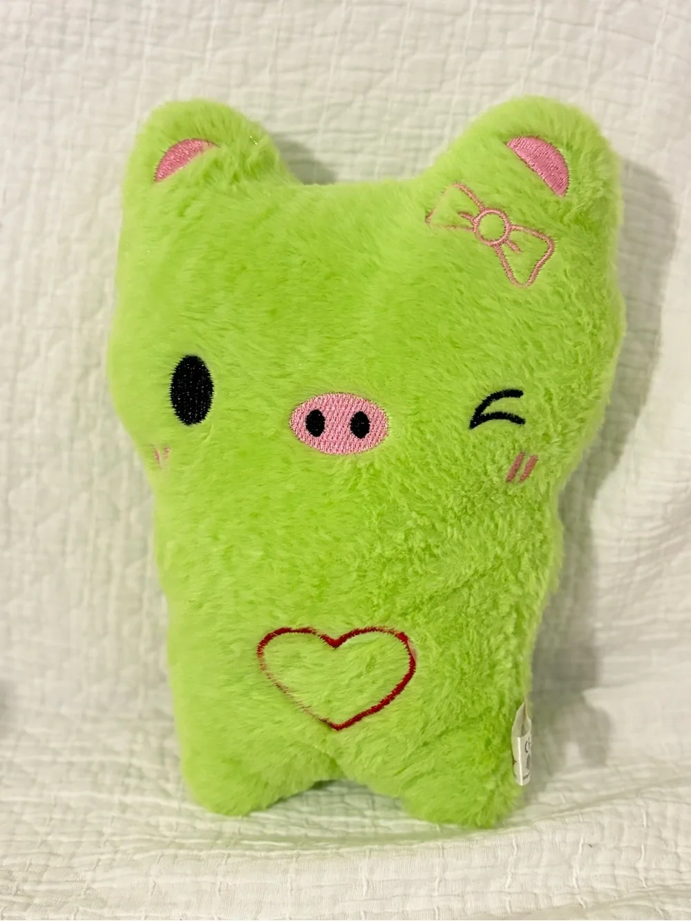 Green Plush Small Pet Toy Pillow - Cute Heart & Wink Design